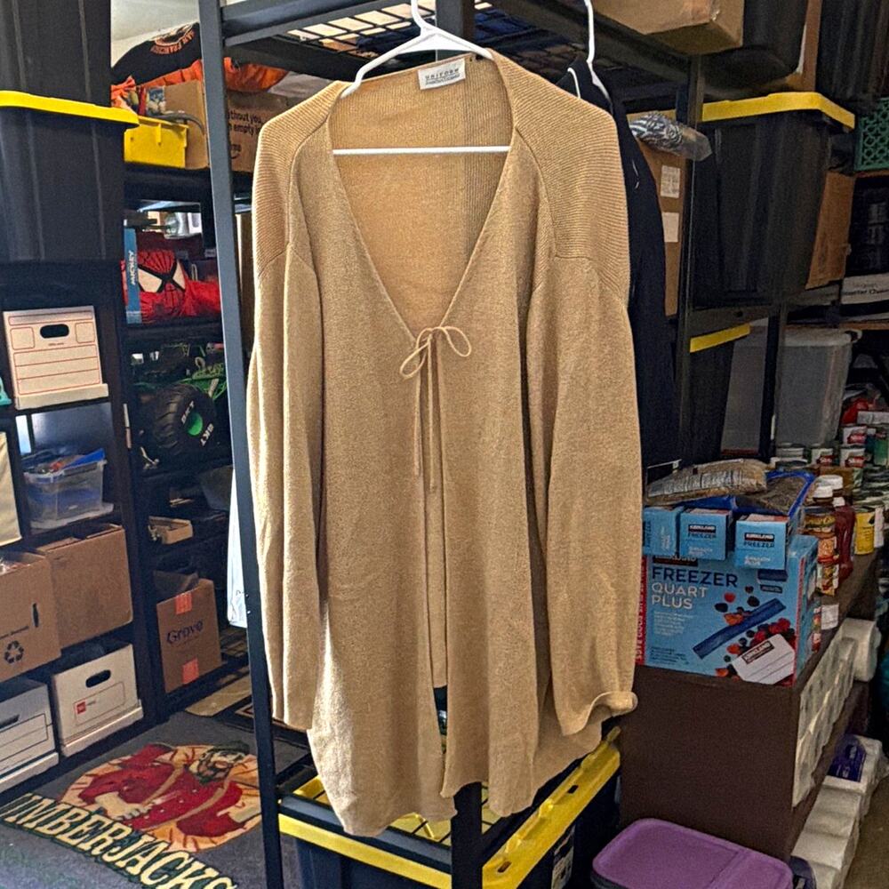 Uniform John Paul Richard Women's 2XL Gold Knit Open-Front Tie V-Neck Cardigan